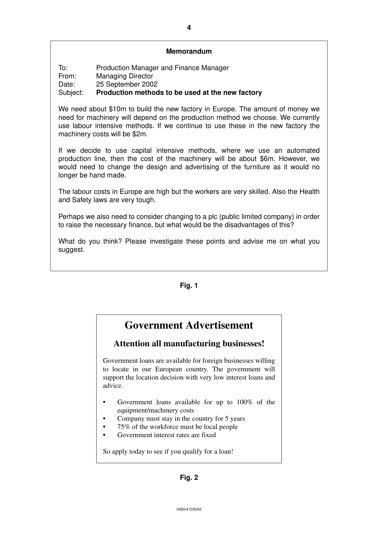Cambridge IGCSE Business Studies 0450 2002 Oct/Nov Paper 4 · Variant 1 question paper, page 4 of 16