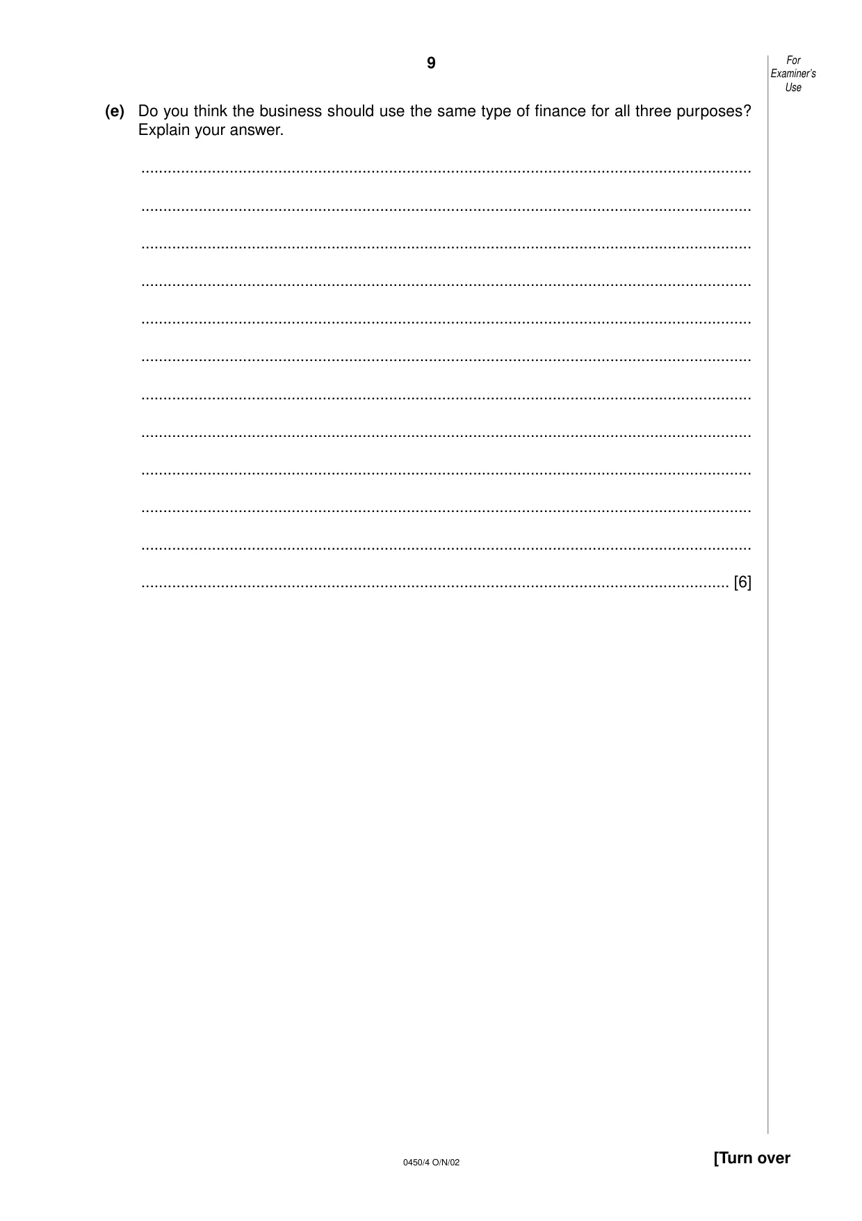 Cambridge IGCSE Business Studies 0450 2002 Oct/Nov Paper 4 · Variant 1 question paper, page 9 of 16