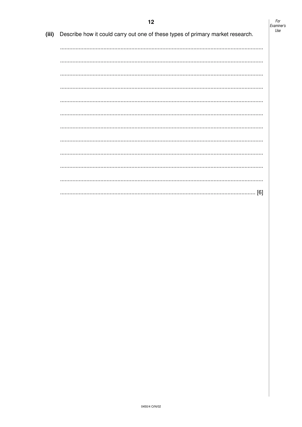 Cambridge IGCSE Business Studies 0450 2002 Oct/Nov Paper 4 · Variant 1 question paper, page 12 of 16