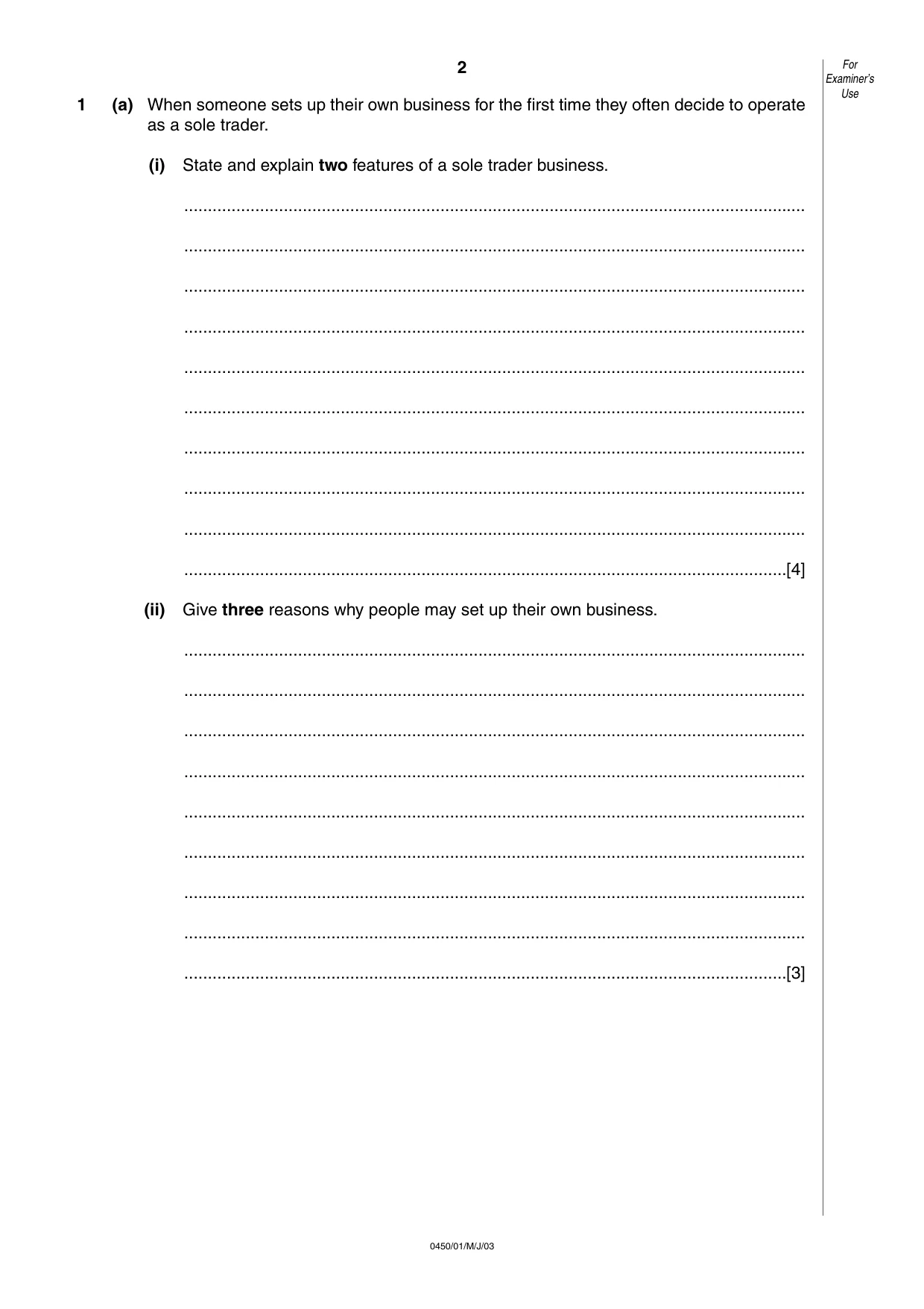 Cambridge IGCSE Business Studies 0450 2003 May/June Paper 1 · Variant 1 question paper, page 2 of 16