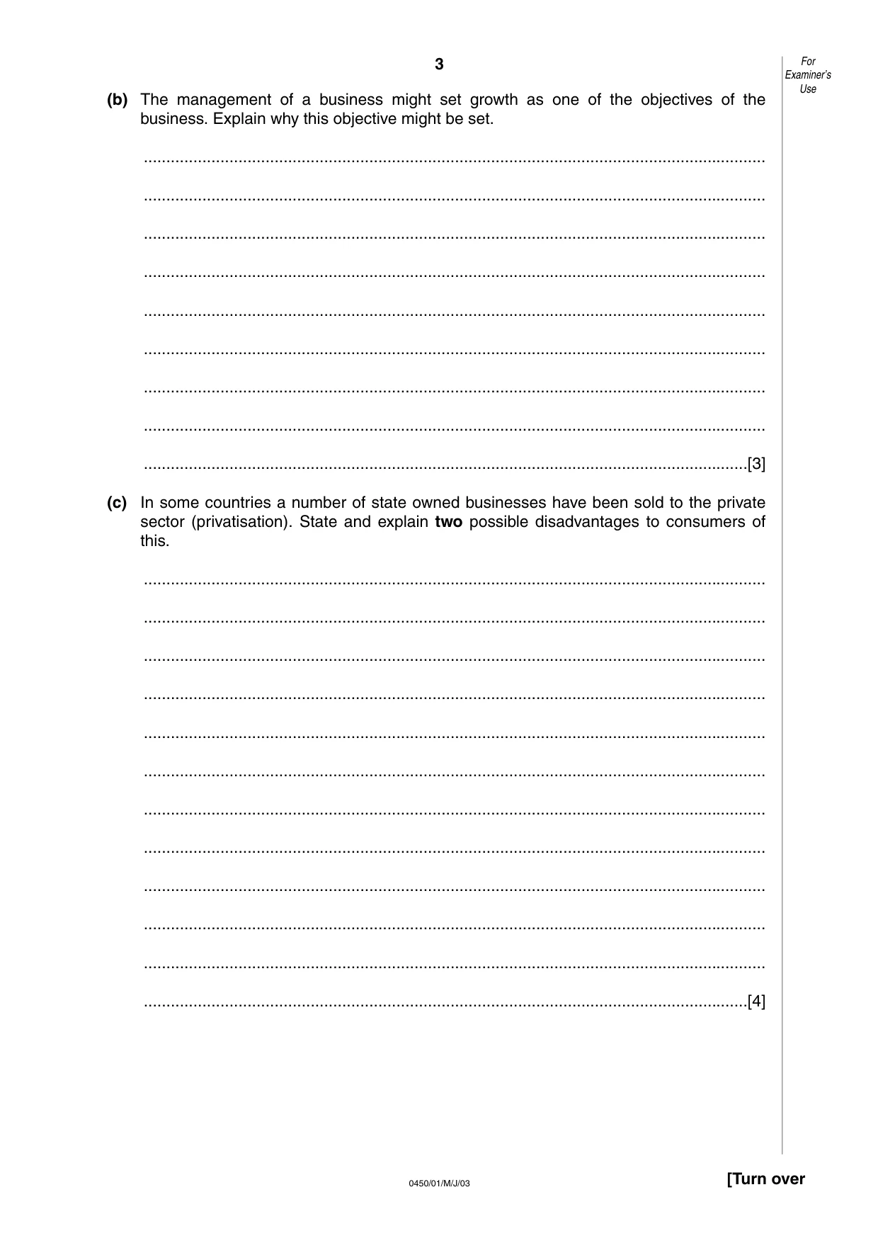 Cambridge IGCSE Business Studies 0450 2003 May/June Paper 1 · Variant 1 question paper, page 3 of 16