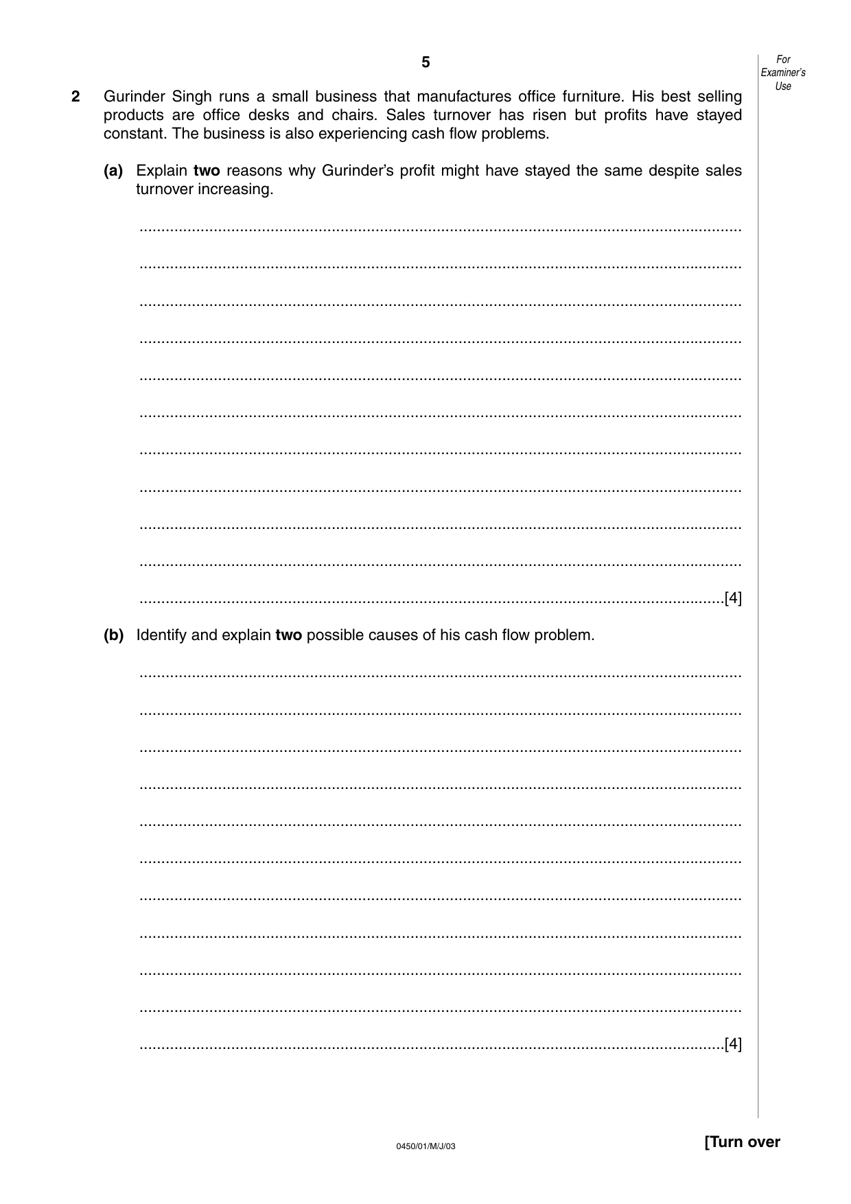 Cambridge IGCSE Business Studies 0450 2003 May/June Paper 1 · Variant 1 question paper, page 5 of 16