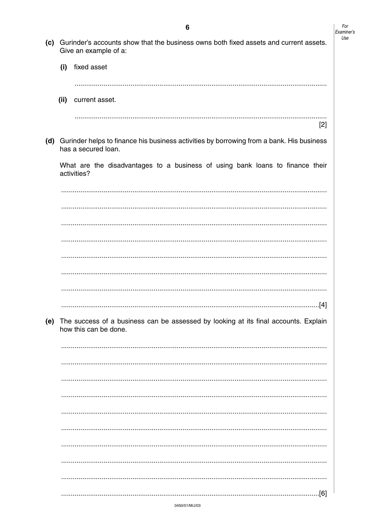 Cambridge IGCSE Business Studies 0450 2003 May/June Paper 1 · Variant 1 question paper, page 6 of 16