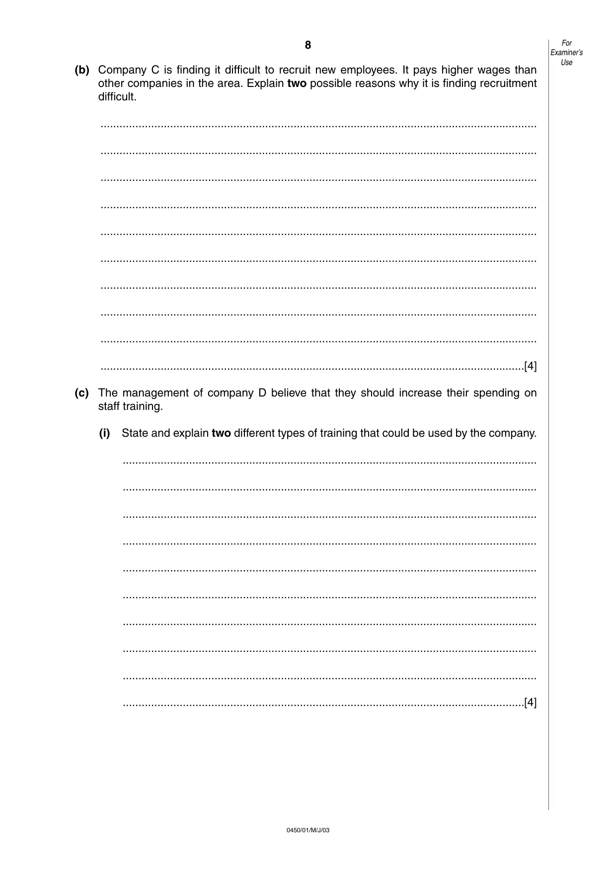 Cambridge IGCSE Business Studies 0450 2003 May/June Paper 1 · Variant 1 question paper, page 8 of 16
