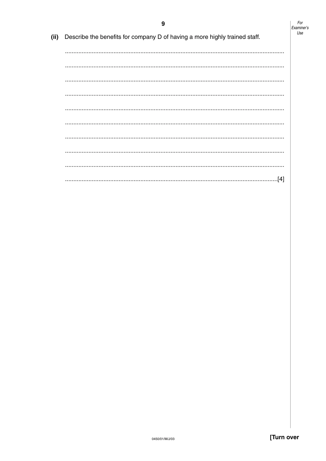 Cambridge IGCSE Business Studies 0450 2003 May/June Paper 1 · Variant 1 question paper, page 9 of 16