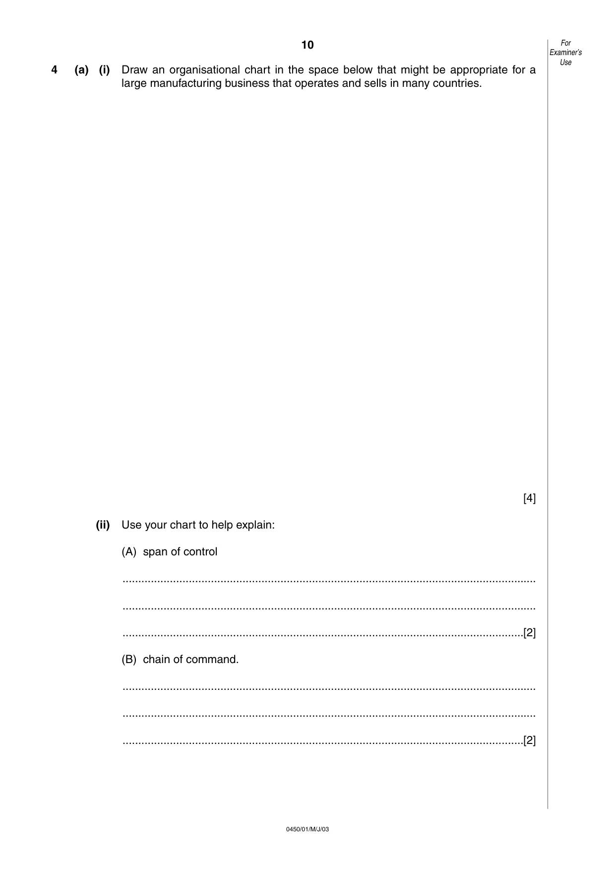 Cambridge IGCSE Business Studies 0450 2003 May/June Paper 1 · Variant 1 question paper, page 10 of 16