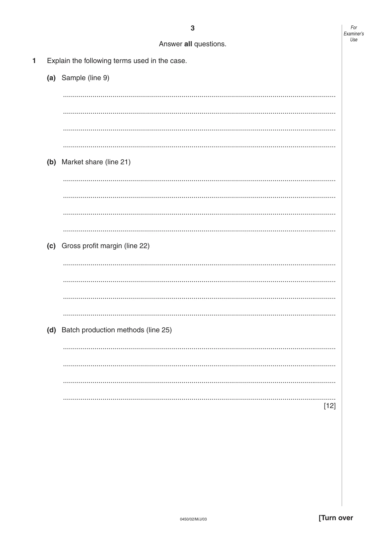 Cambridge IGCSE Business Studies 0450 2003 May/June Paper 2 · Variant 1 question paper, page 3 of 12