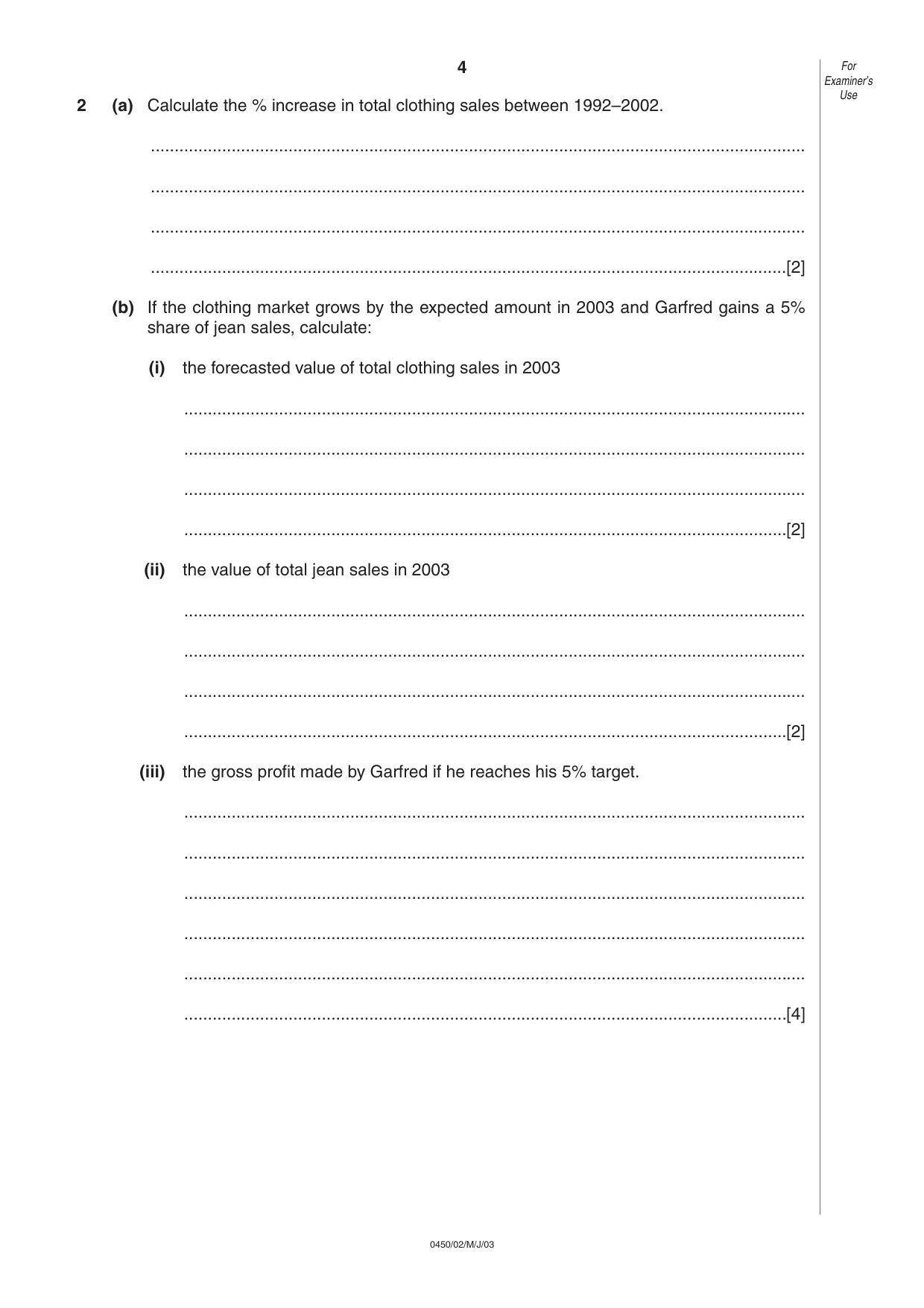 Cambridge IGCSE Business Studies 0450 2003 May/June Paper 2 · Variant 1 question paper, page 4 of 12