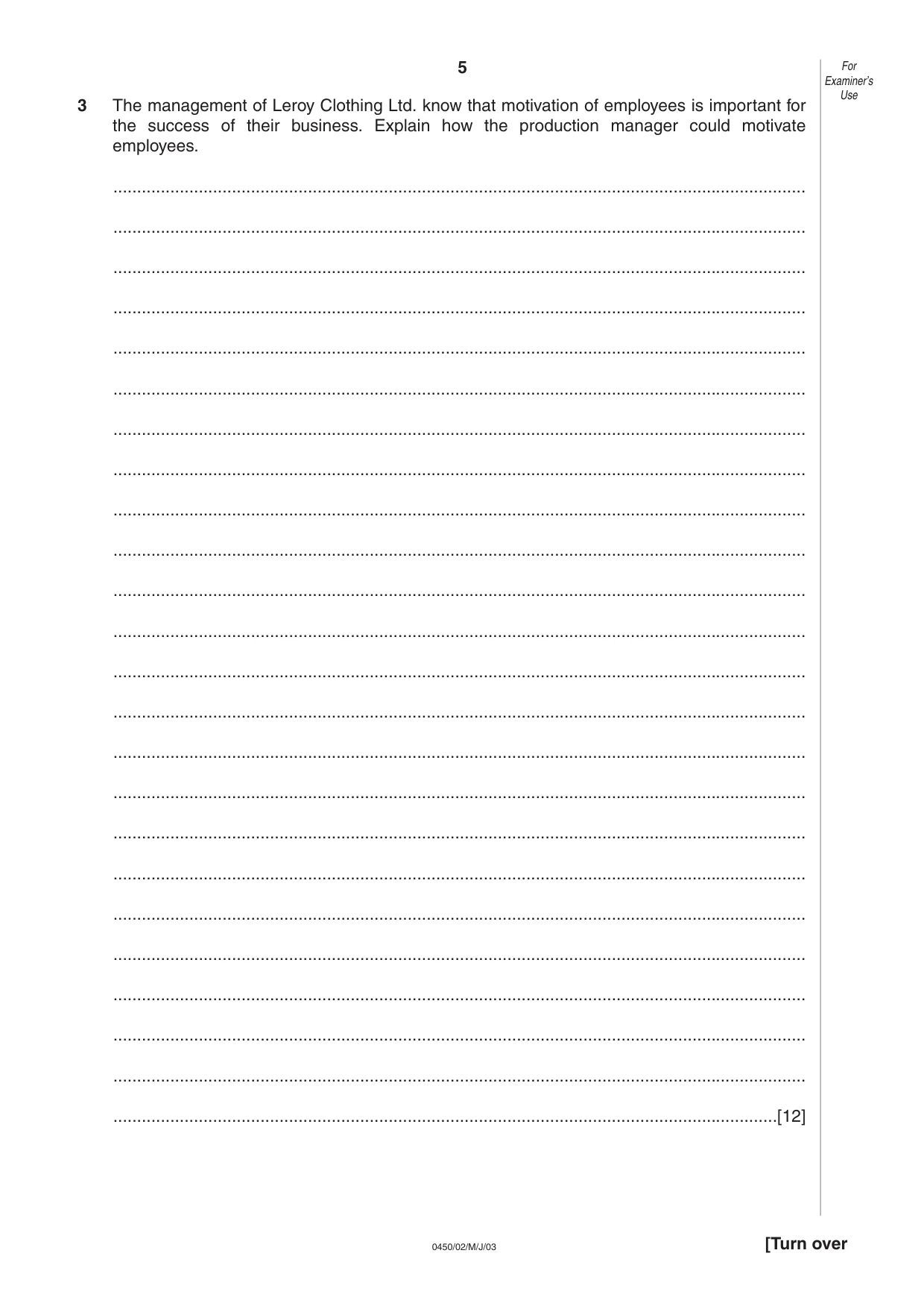 Cambridge IGCSE Business Studies 0450 2003 May/June Paper 2 · Variant 1 question paper, page 5 of 12