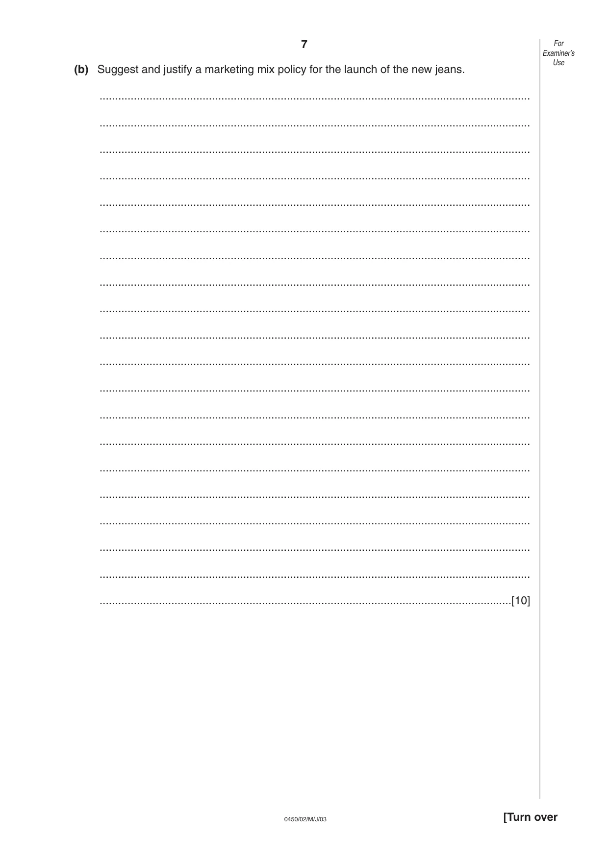 Cambridge IGCSE Business Studies 0450 2003 May/June Paper 2 · Variant 1 question paper, page 7 of 12