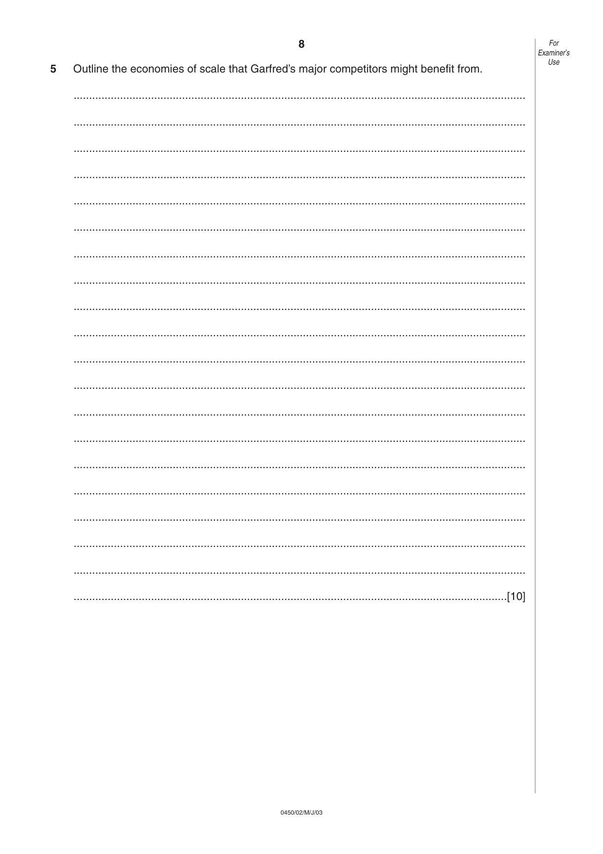 Cambridge IGCSE Business Studies 0450 2003 May/June Paper 2 · Variant 1 question paper, page 8 of 12