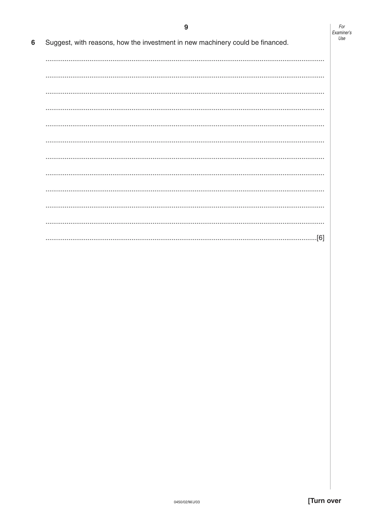 Cambridge IGCSE Business Studies 0450 2003 May/June Paper 2 · Variant 1 question paper, page 9 of 12