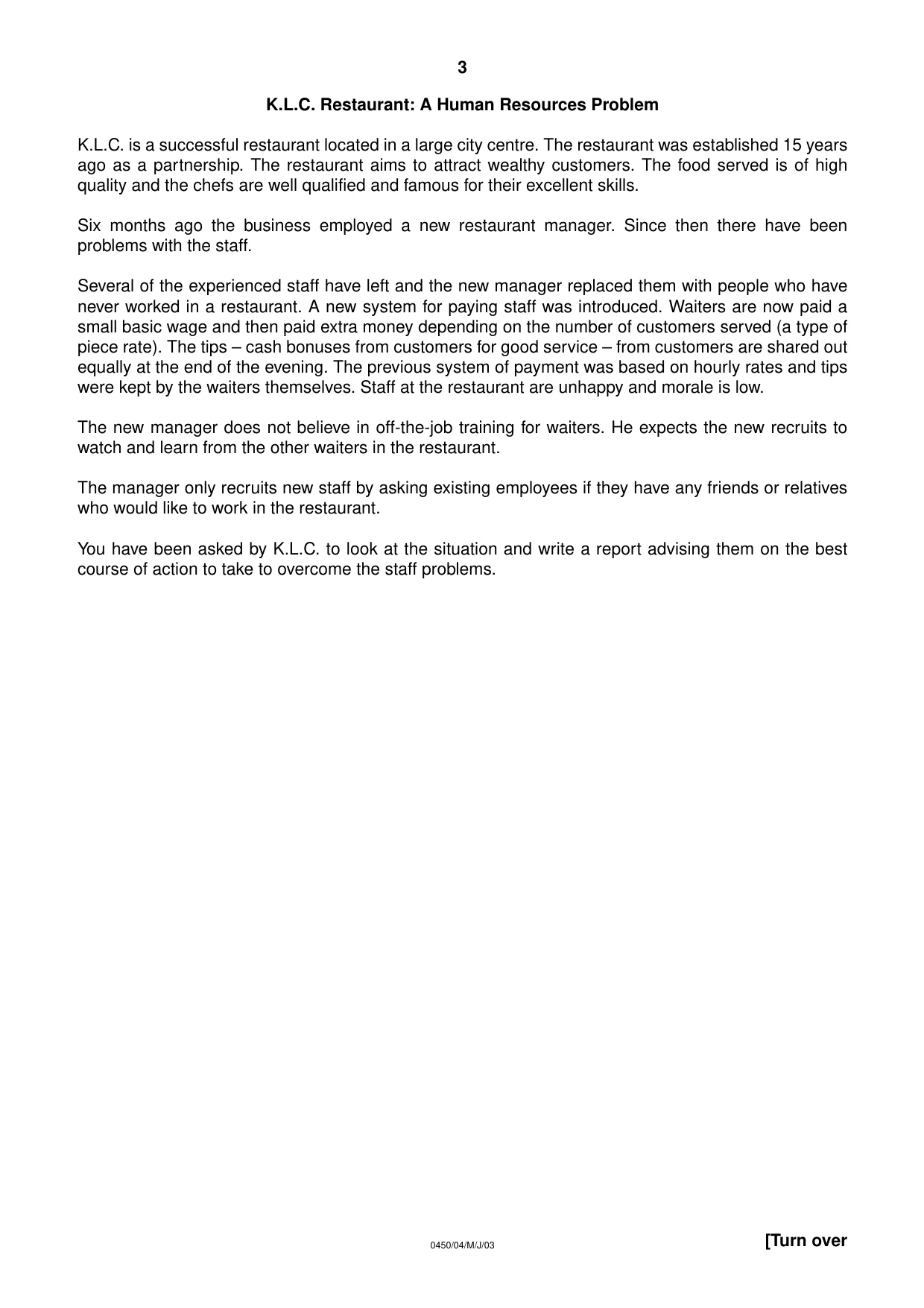 Cambridge IGCSE Business Studies 0450 2003 May/June Paper 4 · Variant 1 question paper, page 3 of 16