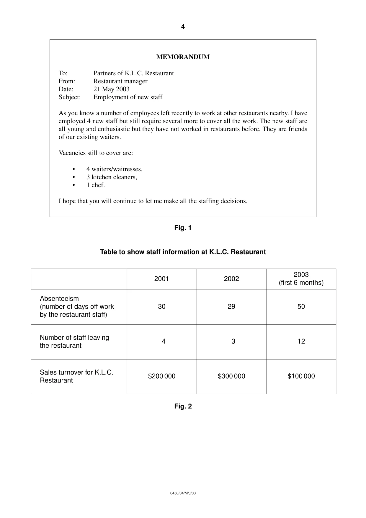 Cambridge IGCSE Business Studies 0450 2003 May/June Paper 4 · Variant 1 question paper, page 4 of 16