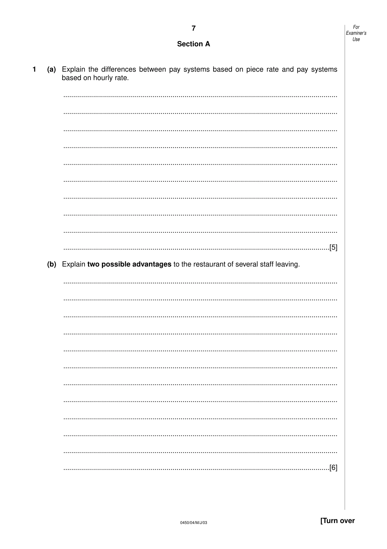 Cambridge IGCSE Business Studies 0450 2003 May/June Paper 4 · Variant 1 question paper, page 7 of 16