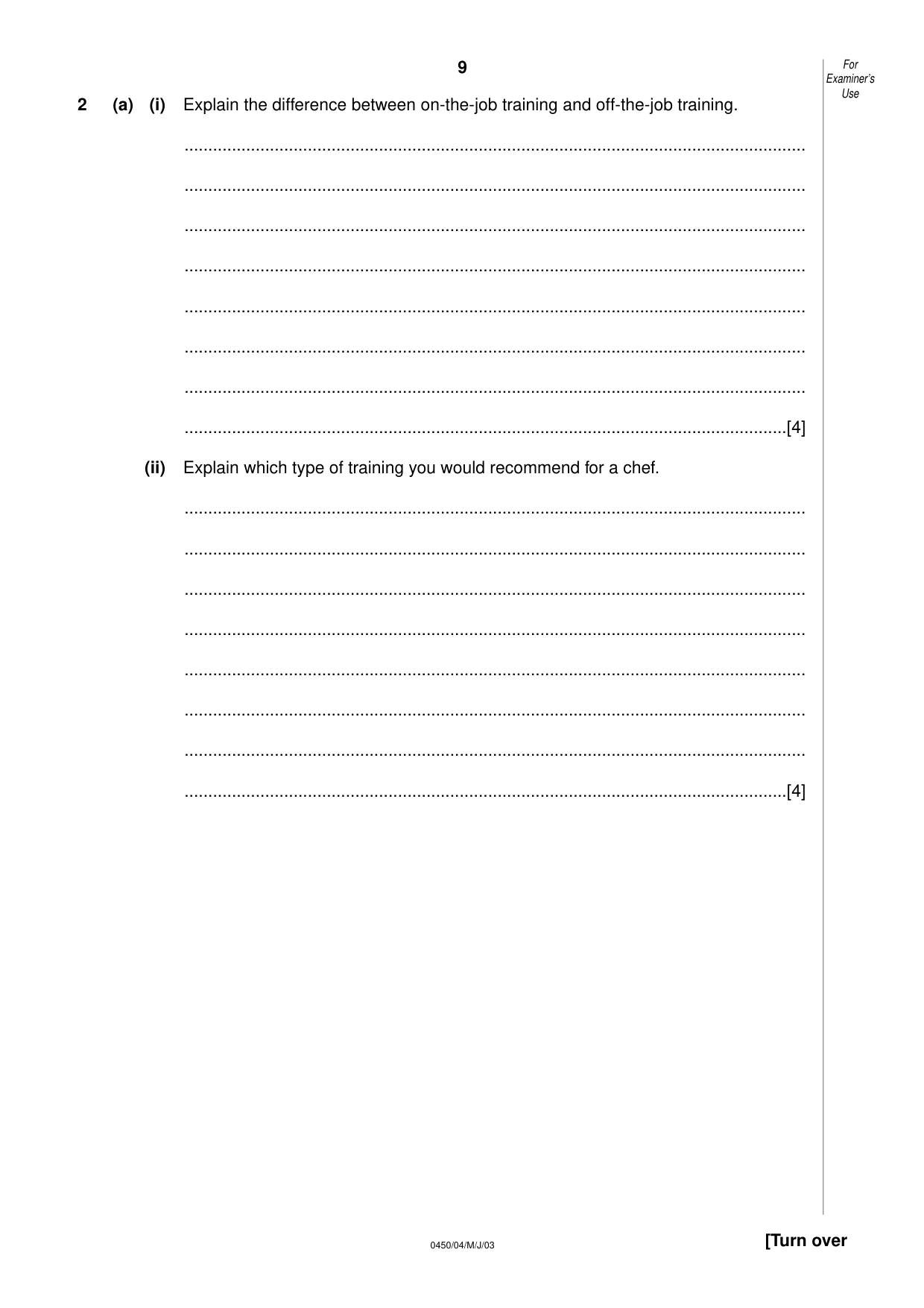 Cambridge IGCSE Business Studies 0450 2003 May/June Paper 4 · Variant 1 question paper, page 9 of 16