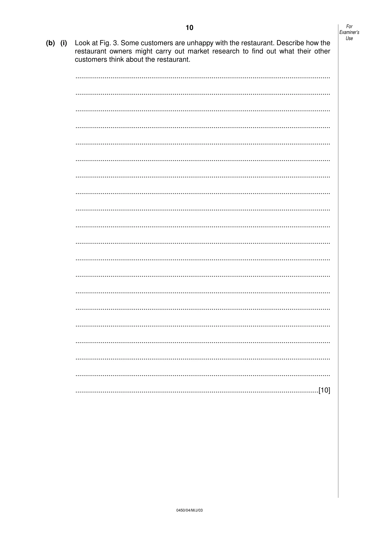 Cambridge IGCSE Business Studies 0450 2003 May/June Paper 4 · Variant 1 question paper, page 10 of 16