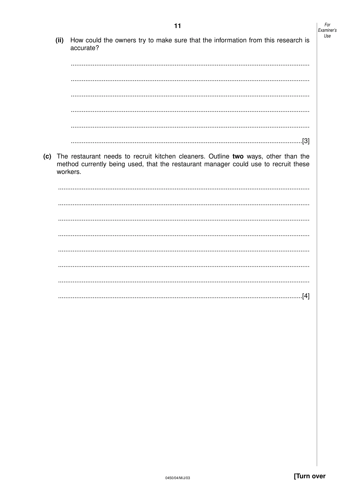 Cambridge IGCSE Business Studies 0450 2003 May/June Paper 4 · Variant 1 question paper, page 11 of 16