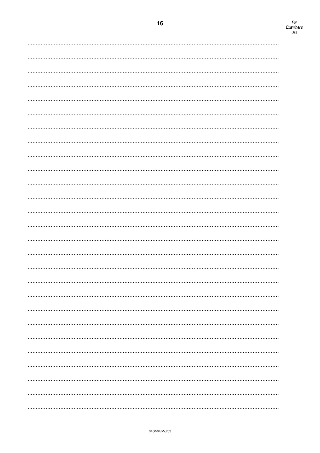 Cambridge IGCSE Business Studies 0450 2003 May/June Paper 4 · Variant 1 question paper, page 16 of 16