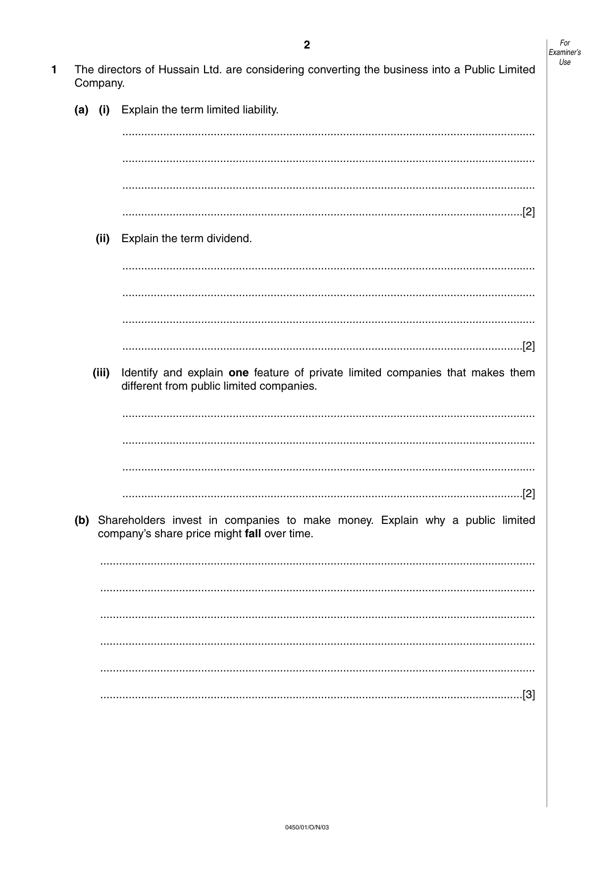 Cambridge IGCSE Business Studies 0450 2003 Oct/Nov Paper 1 · Variant 1 question paper, page 2 of 12