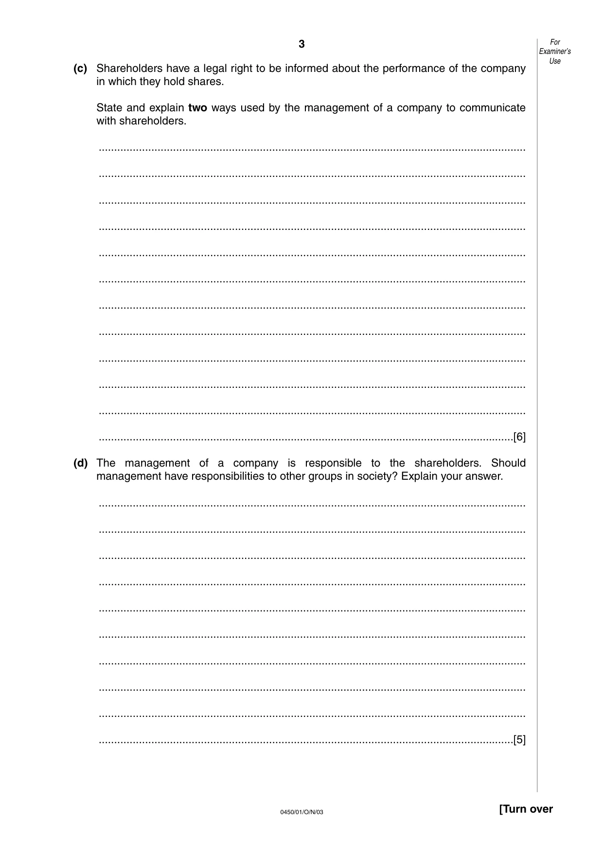 Cambridge IGCSE Business Studies 0450 2003 Oct/Nov Paper 1 · Variant 1 question paper, page 3 of 12