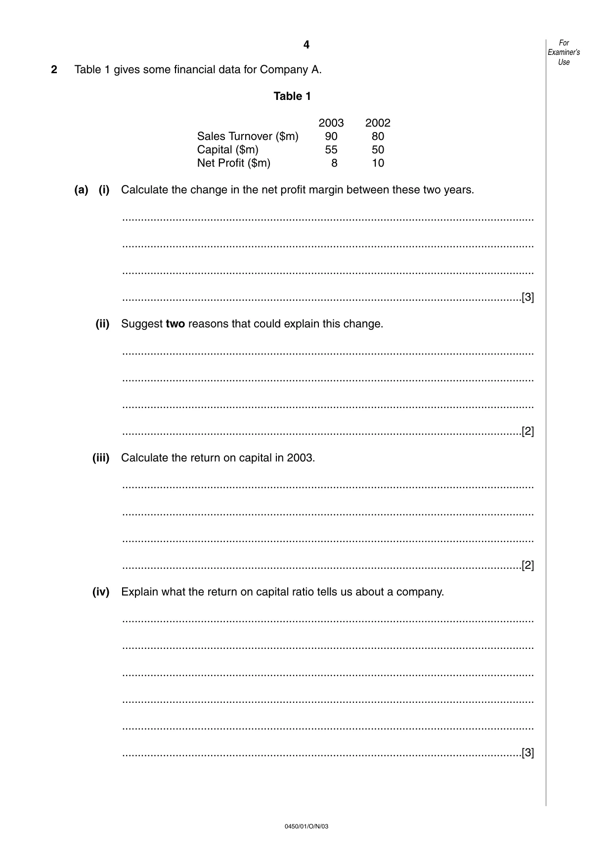 Cambridge IGCSE Business Studies 0450 2003 Oct/Nov Paper 1 · Variant 1 question paper, page 4 of 12