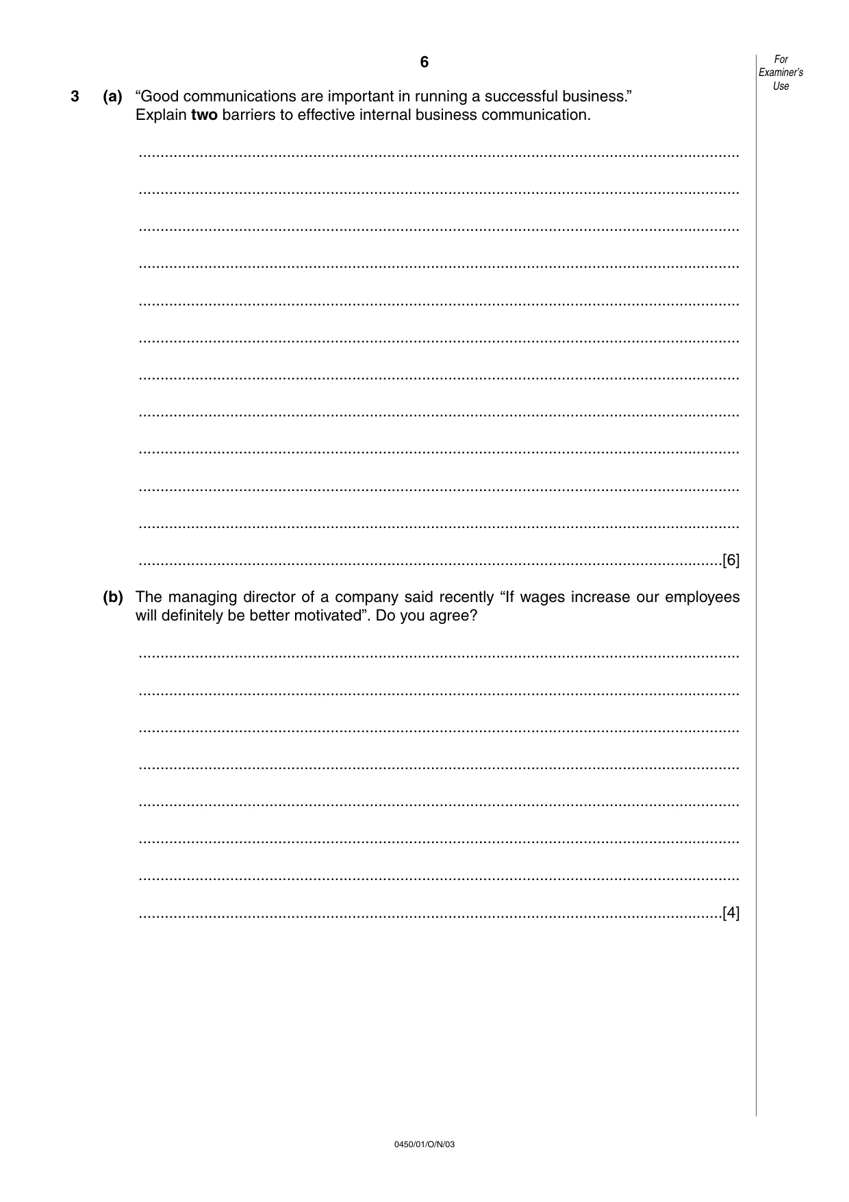Cambridge IGCSE Business Studies 0450 2003 Oct/Nov Paper 1 · Variant 1 question paper, page 6 of 12