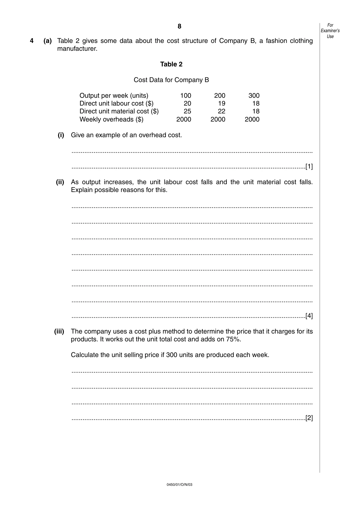 Cambridge IGCSE Business Studies 0450 2003 Oct/Nov Paper 1 · Variant 1 question paper, page 8 of 12