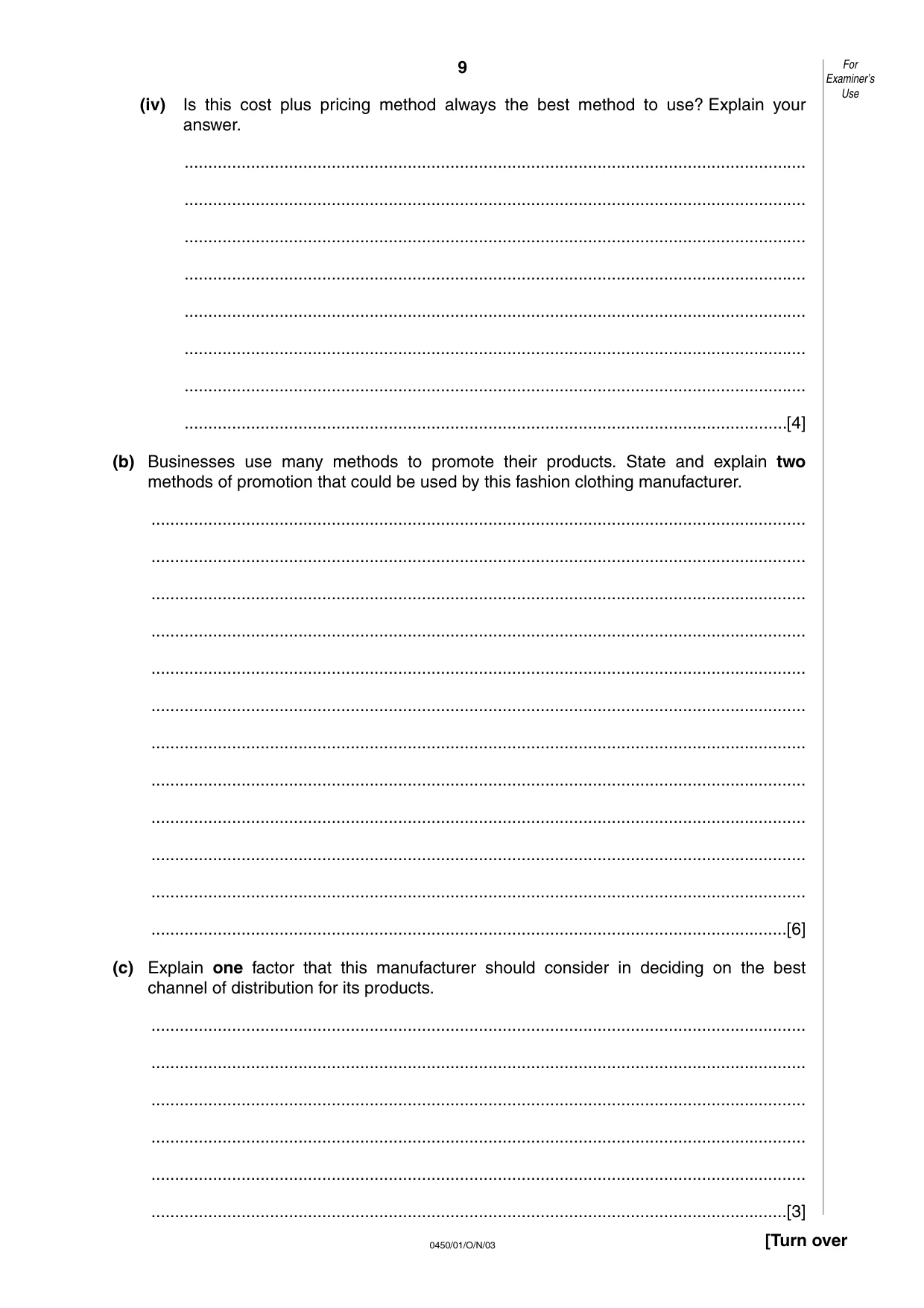 Cambridge IGCSE Business Studies 0450 2003 Oct/Nov Paper 1 · Variant 1 question paper, page 9 of 12