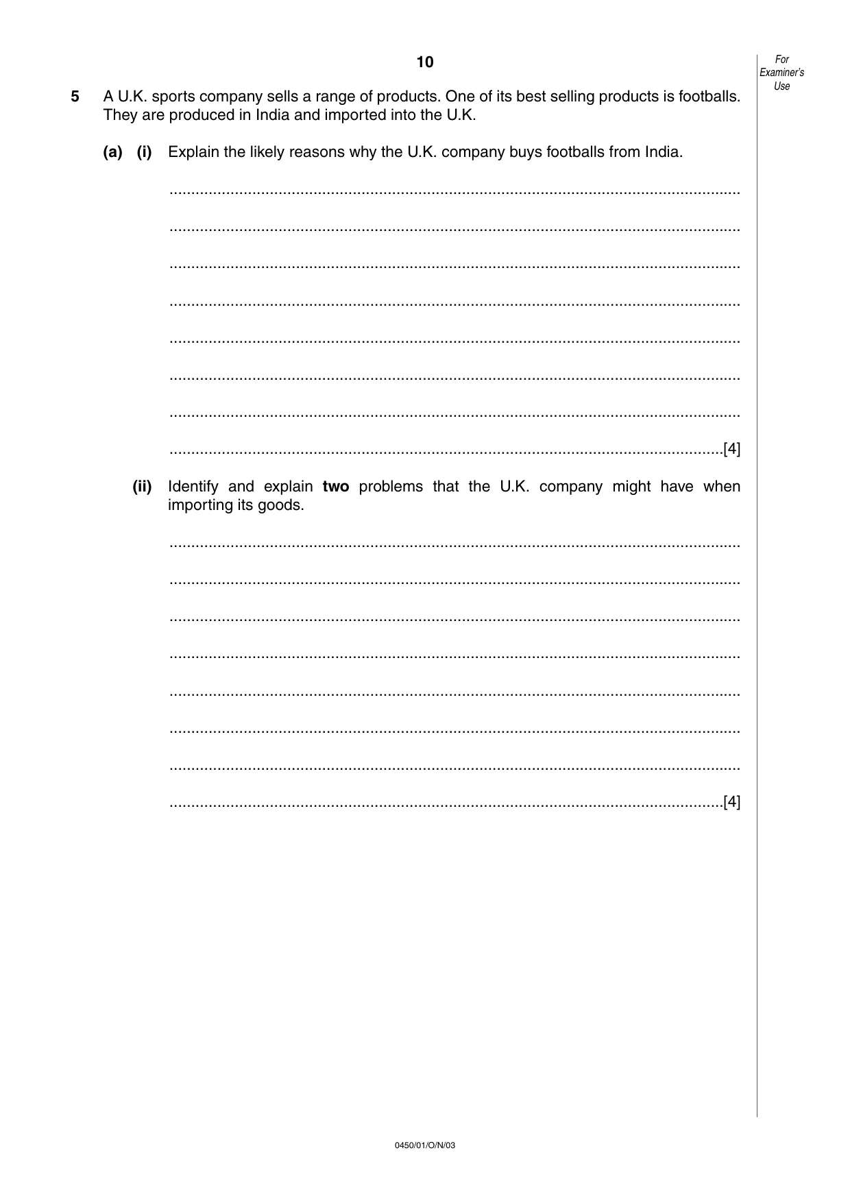 Cambridge IGCSE Business Studies 0450 2003 Oct/Nov Paper 1 · Variant 1 question paper, page 10 of 12