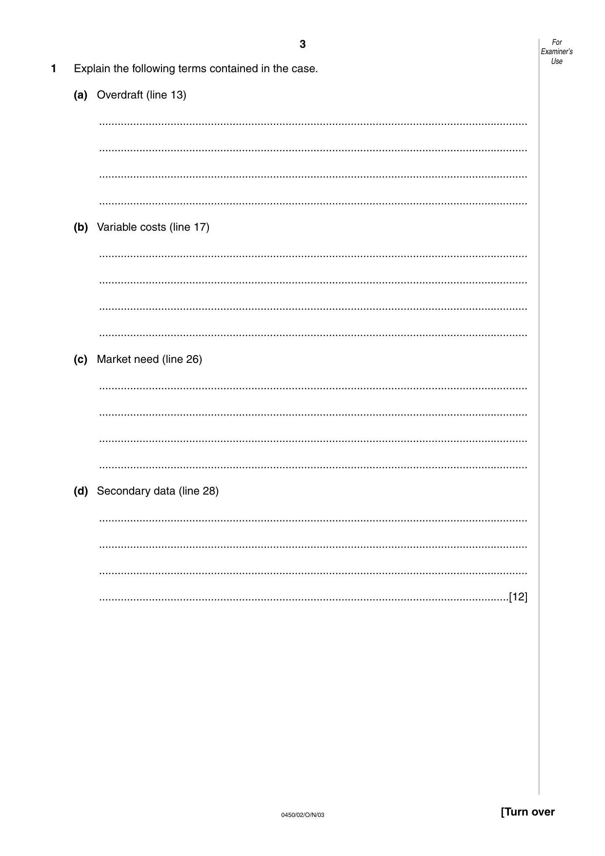 Cambridge IGCSE Business Studies 0450 2003 Oct/Nov Paper 2 · Variant 1 question paper, page 3 of 12