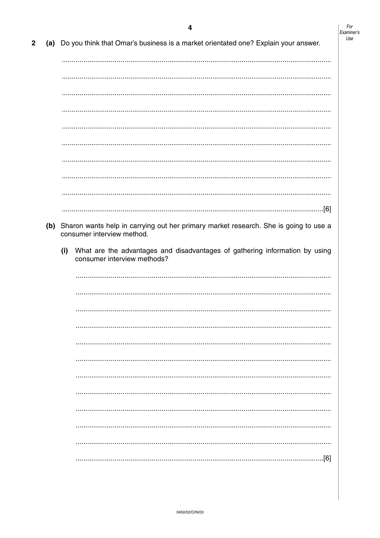 Cambridge IGCSE Business Studies 0450 2003 Oct/Nov Paper 2 · Variant 1 question paper, page 4 of 12