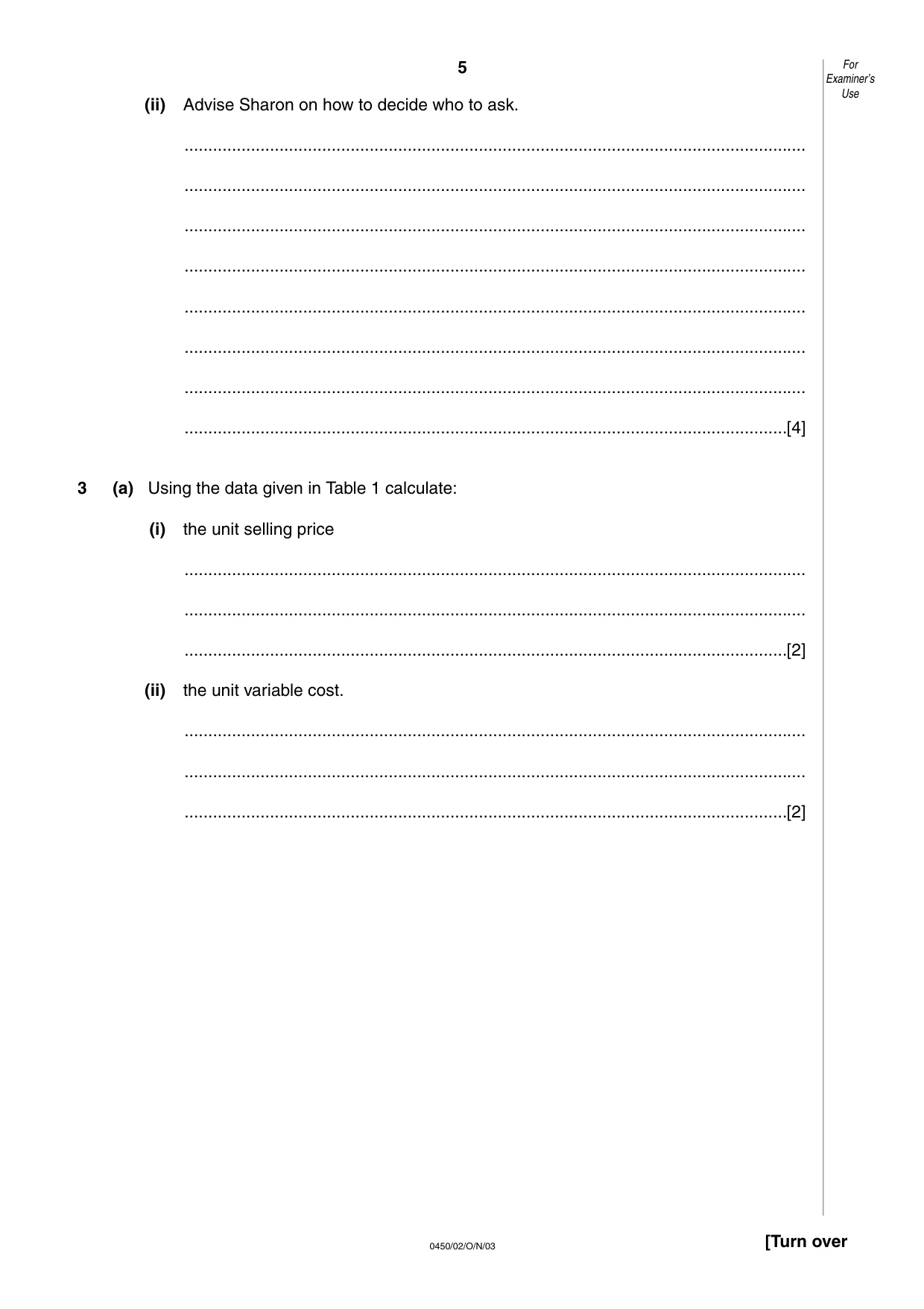 Cambridge IGCSE Business Studies 0450 2003 Oct/Nov Paper 2 · Variant 1 question paper, page 5 of 12