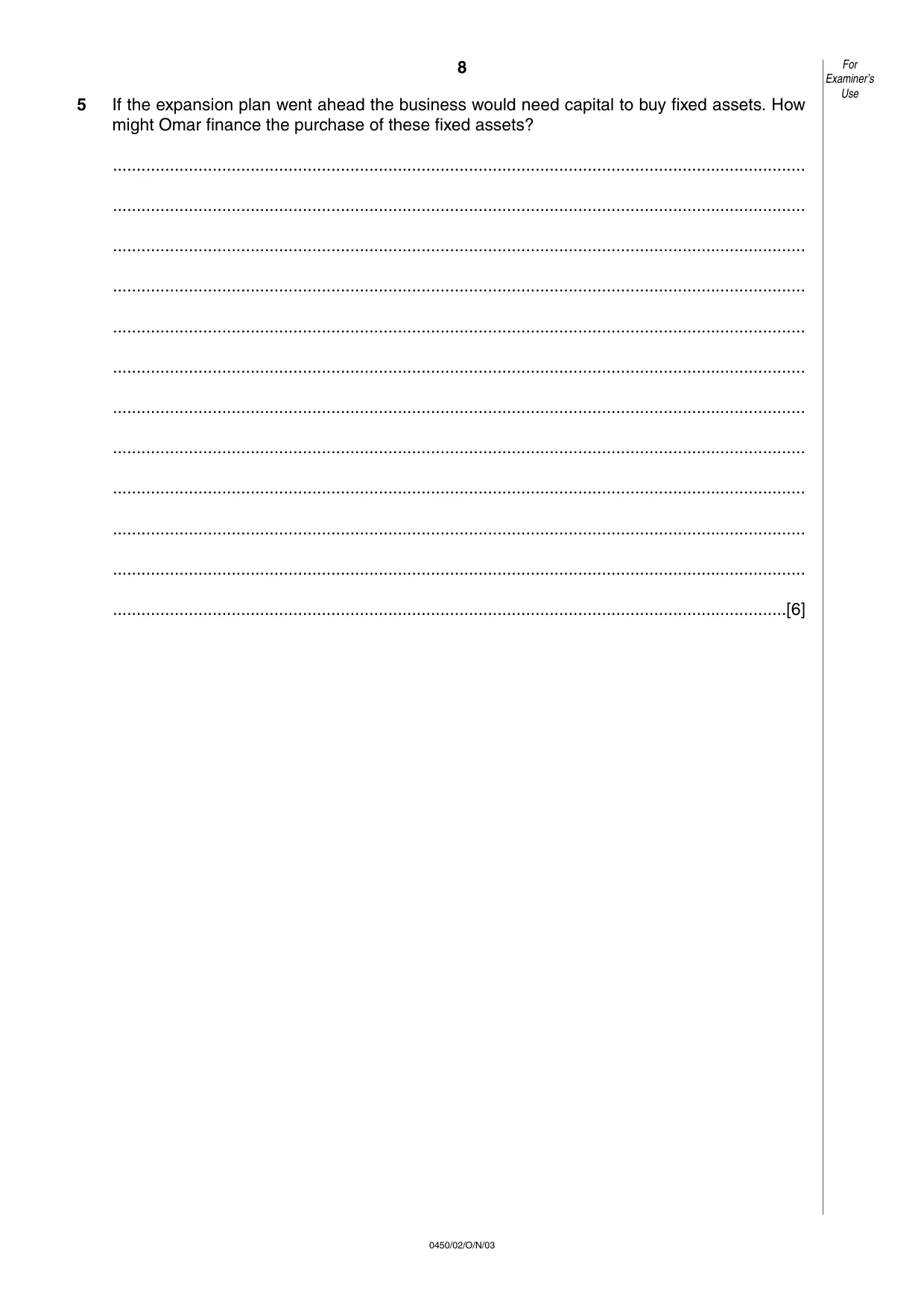 Cambridge IGCSE Business Studies 0450 2003 Oct/Nov Paper 2 · Variant 1 question paper, page 8 of 12