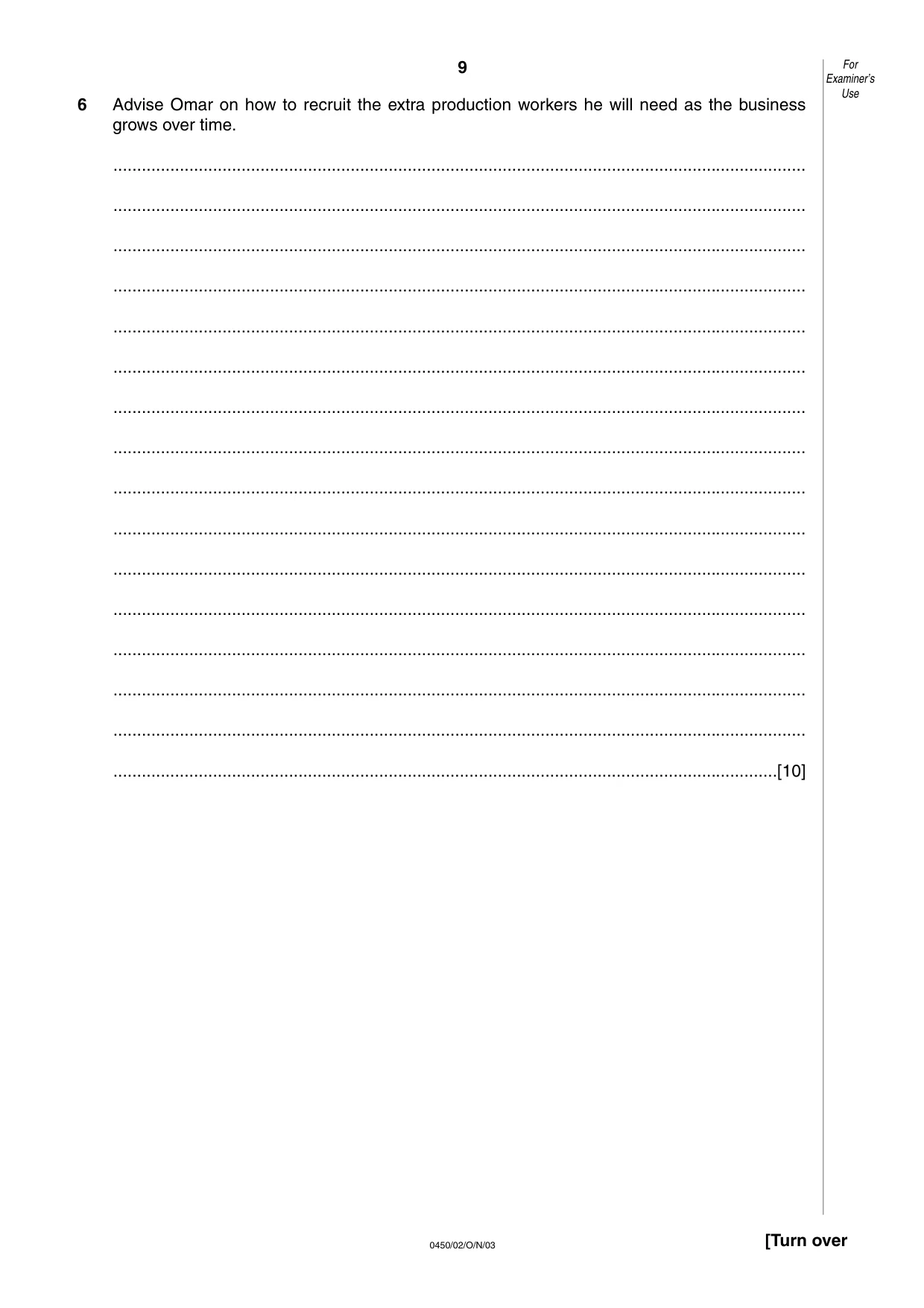 Cambridge IGCSE Business Studies 0450 2003 Oct/Nov Paper 2 · Variant 1 question paper, page 9 of 12