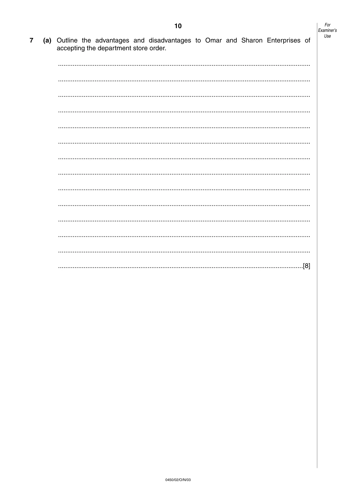 Cambridge IGCSE Business Studies 0450 2003 Oct/Nov Paper 2 · Variant 1 question paper, page 10 of 12