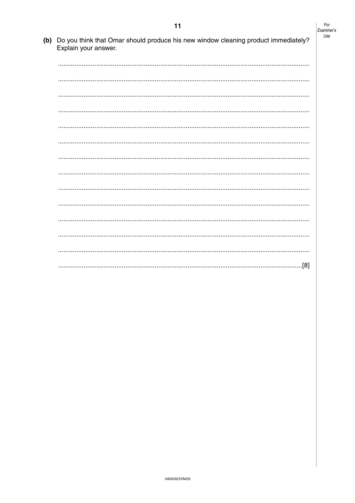Cambridge IGCSE Business Studies 0450 2003 Oct/Nov Paper 2 · Variant 1 question paper, page 11 of 12