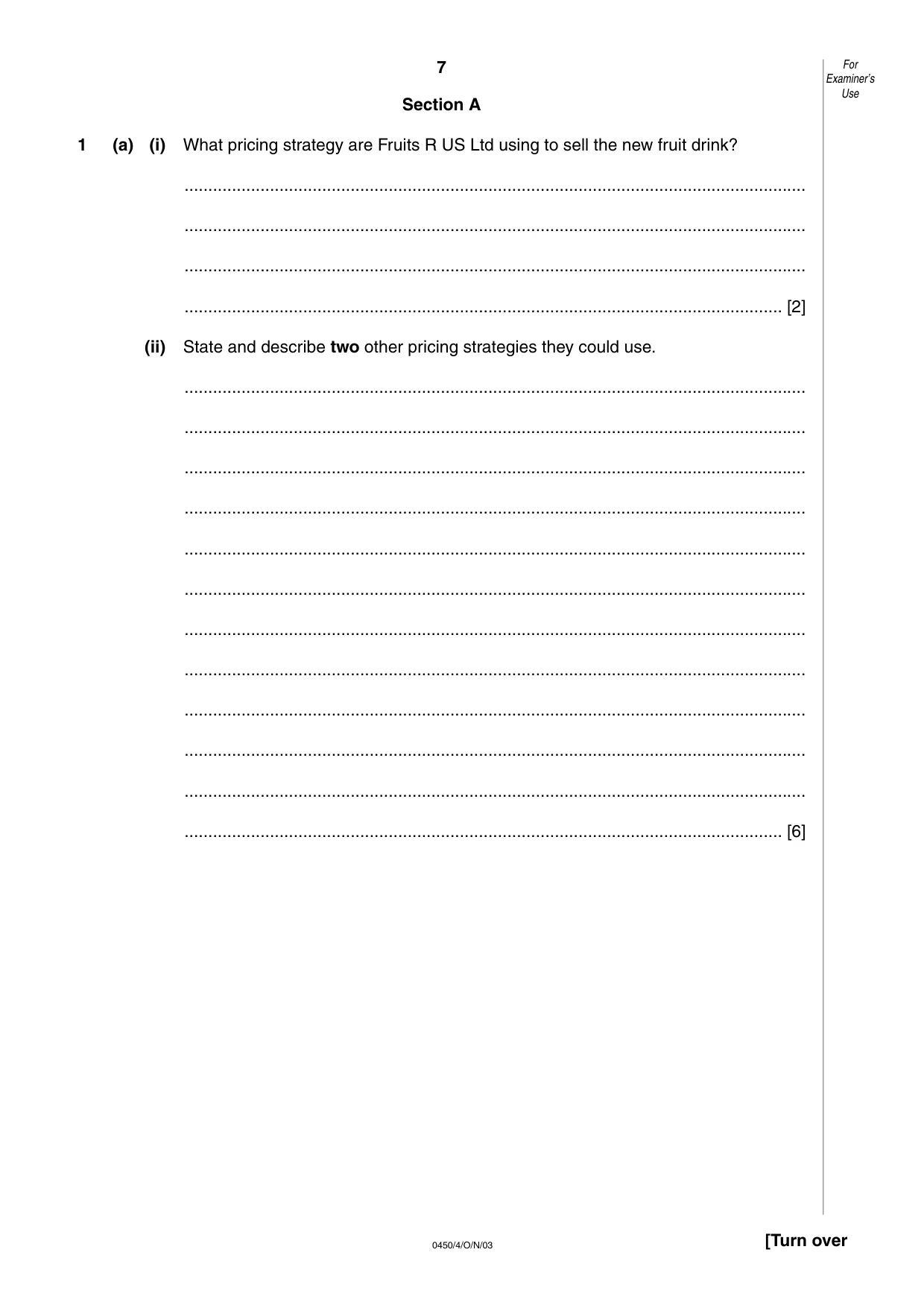 Cambridge IGCSE Business Studies 0450 2003 Oct/Nov Paper 4 · Variant 1 question paper, page 7 of 16