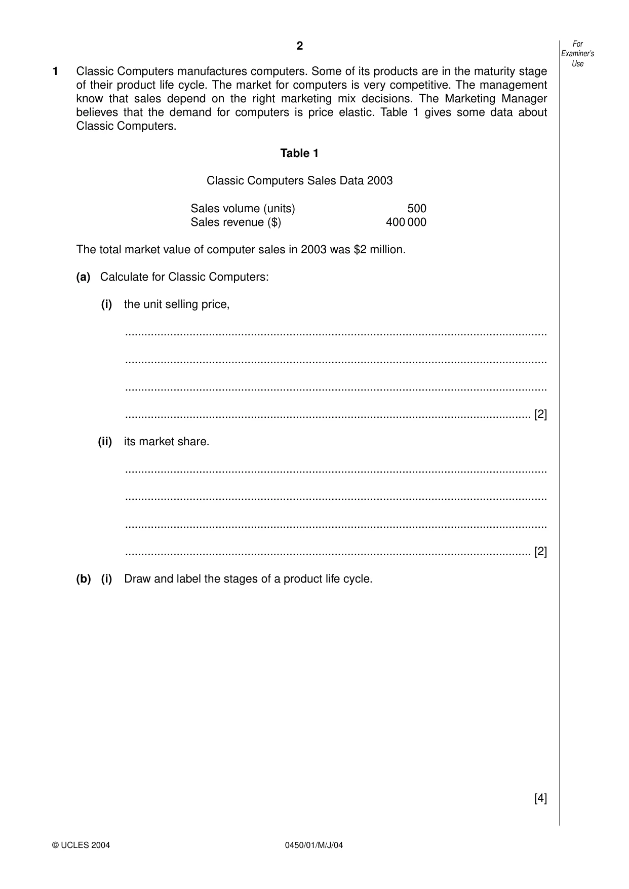 Cambridge IGCSE Business Studies 0450 2004 May/June Paper 1 · Variant 1 question paper, page 2 of 12