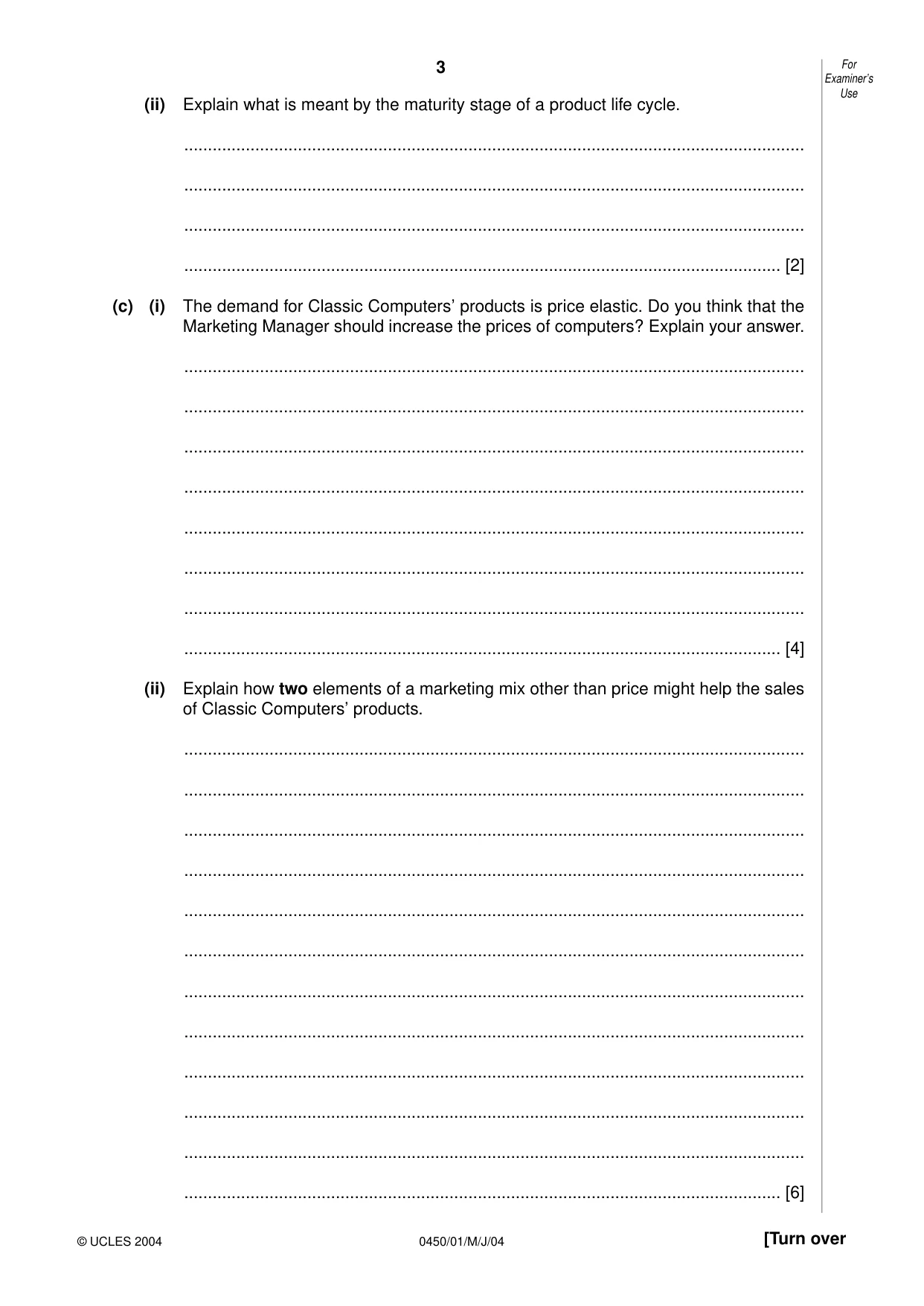 Cambridge IGCSE Business Studies 0450 2004 May/June Paper 1 · Variant 1 question paper, page 3 of 12