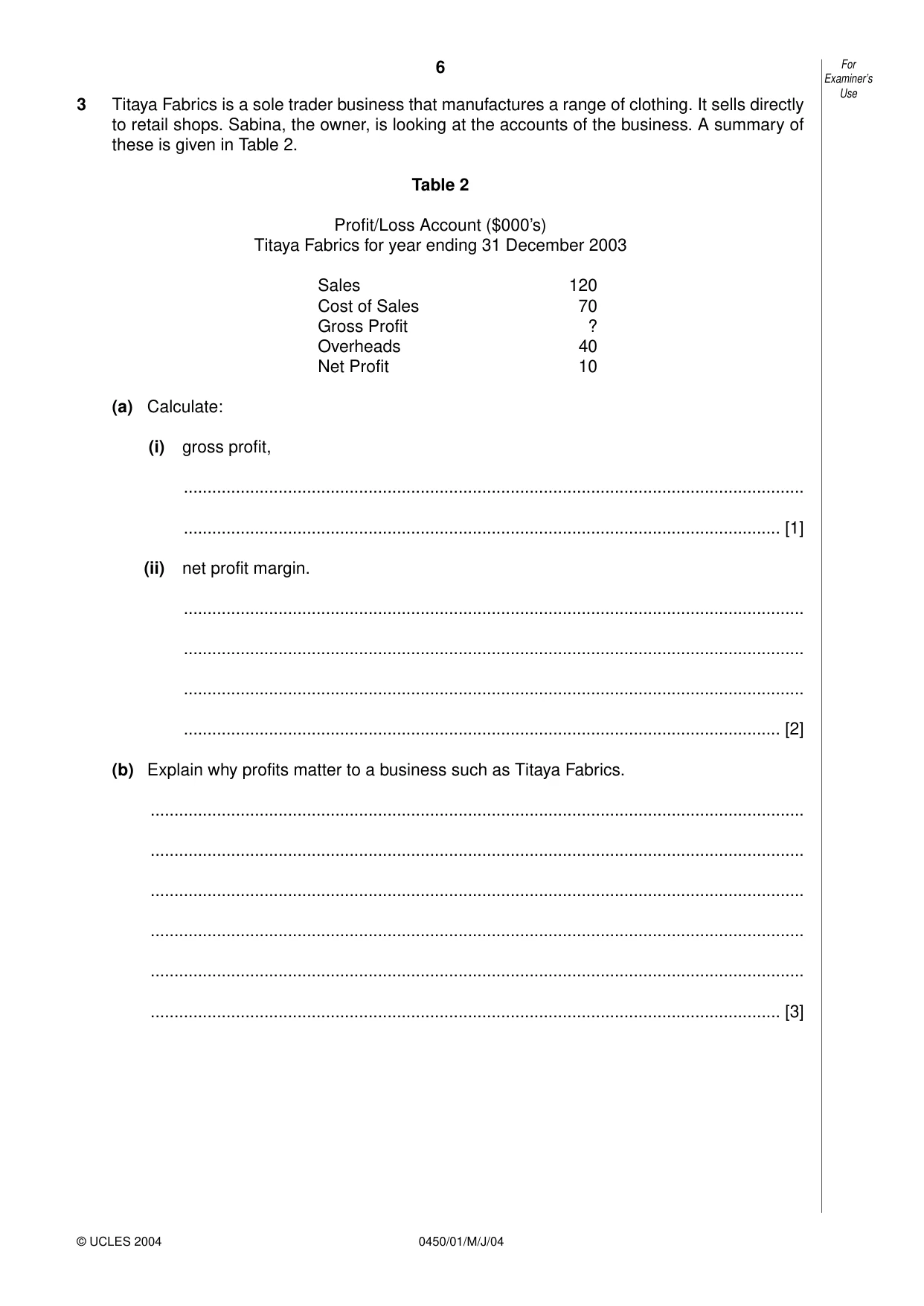 Cambridge IGCSE Business Studies 0450 2004 May/June Paper 1 · Variant 1 question paper, page 6 of 12
