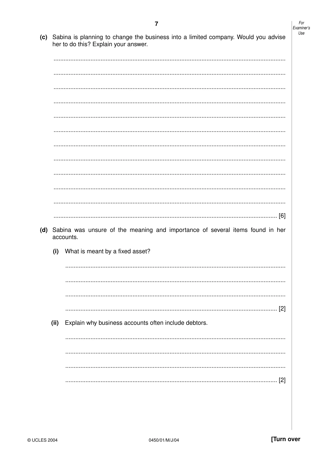 Cambridge IGCSE Business Studies 0450 2004 May/June Paper 1 · Variant 1 question paper, page 7 of 12