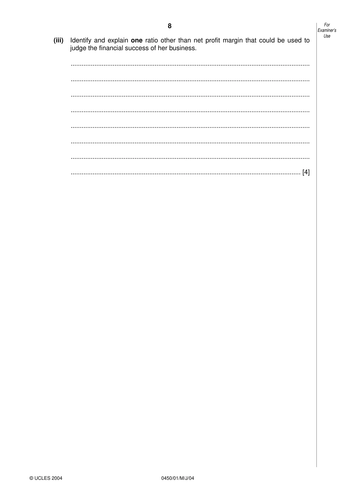 Cambridge IGCSE Business Studies 0450 2004 May/June Paper 1 · Variant 1 question paper, page 8 of 12