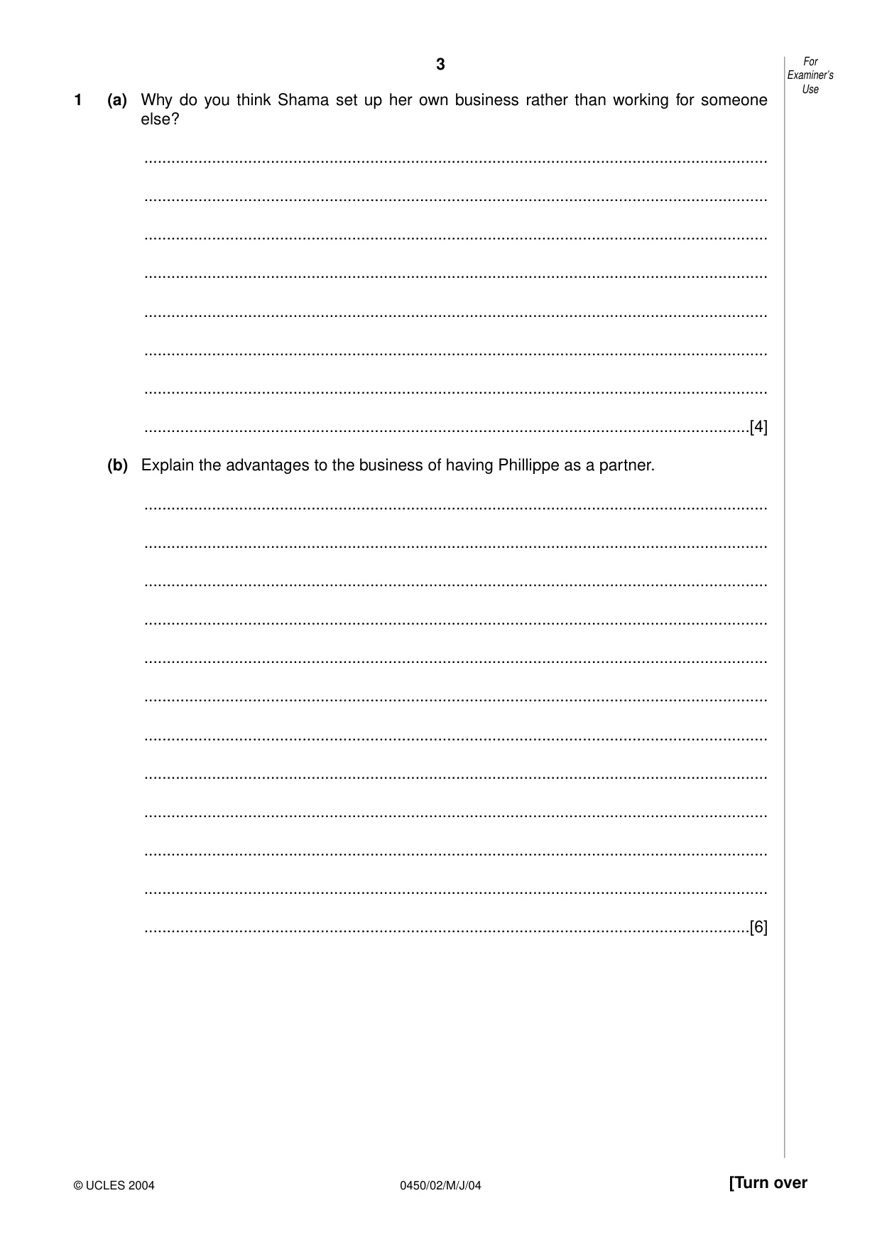 Cambridge IGCSE Business Studies 0450 2004 May/June Paper 2 · Variant 1 question paper, page 3 of 12