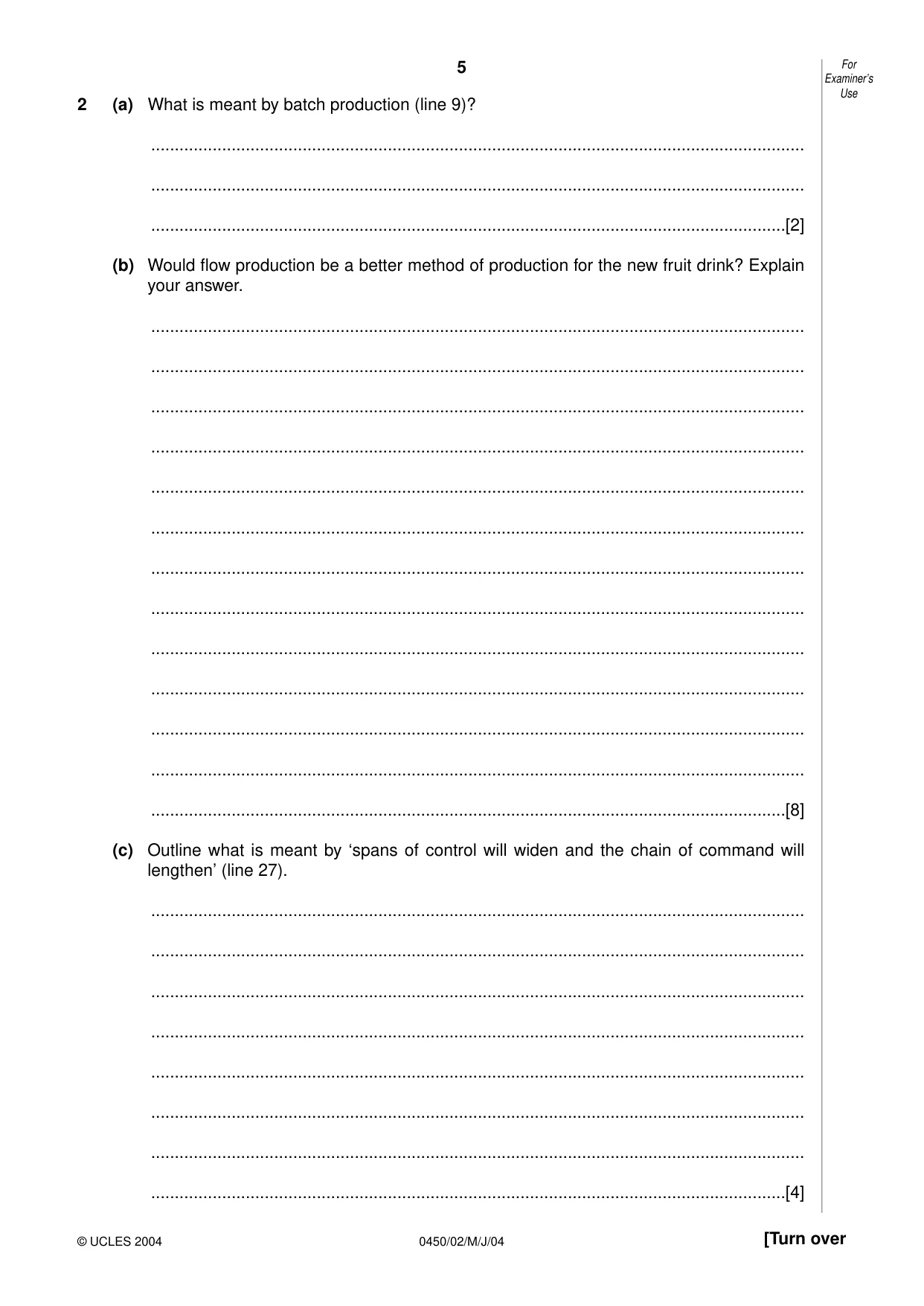 Cambridge IGCSE Business Studies 0450 2004 May/June Paper 2 · Variant 1 question paper, page 5 of 12