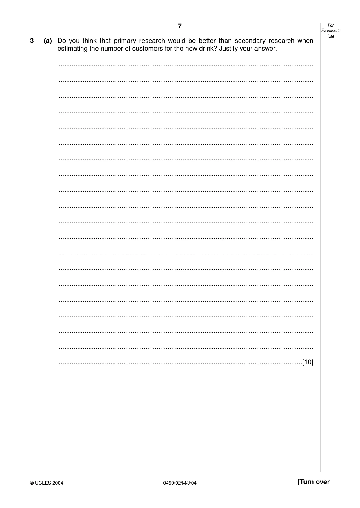 Cambridge IGCSE Business Studies 0450 2004 May/June Paper 2 · Variant 1 question paper, page 7 of 12