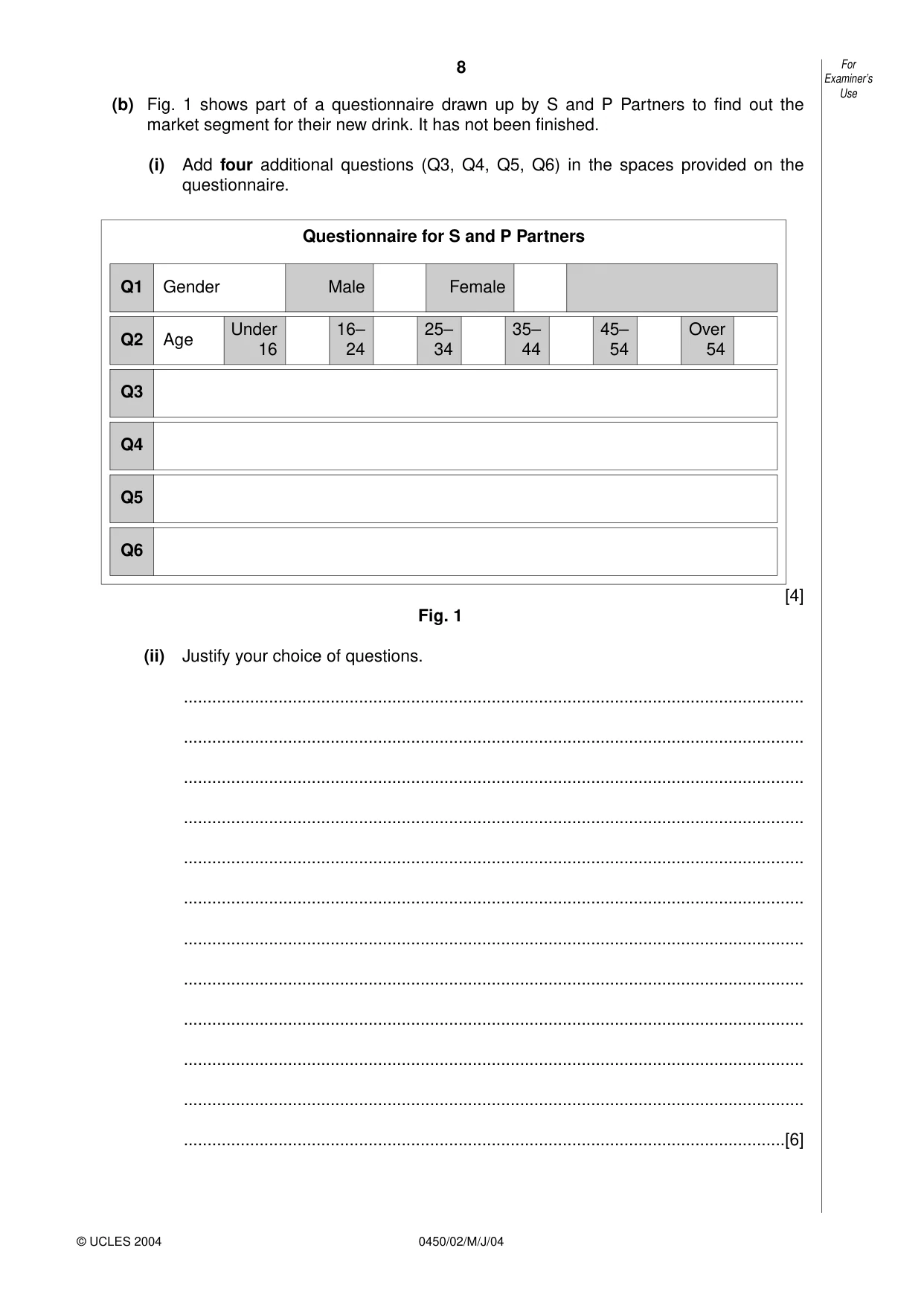 Cambridge IGCSE Business Studies 0450 2004 May/June Paper 2 · Variant 1 question paper, page 8 of 12