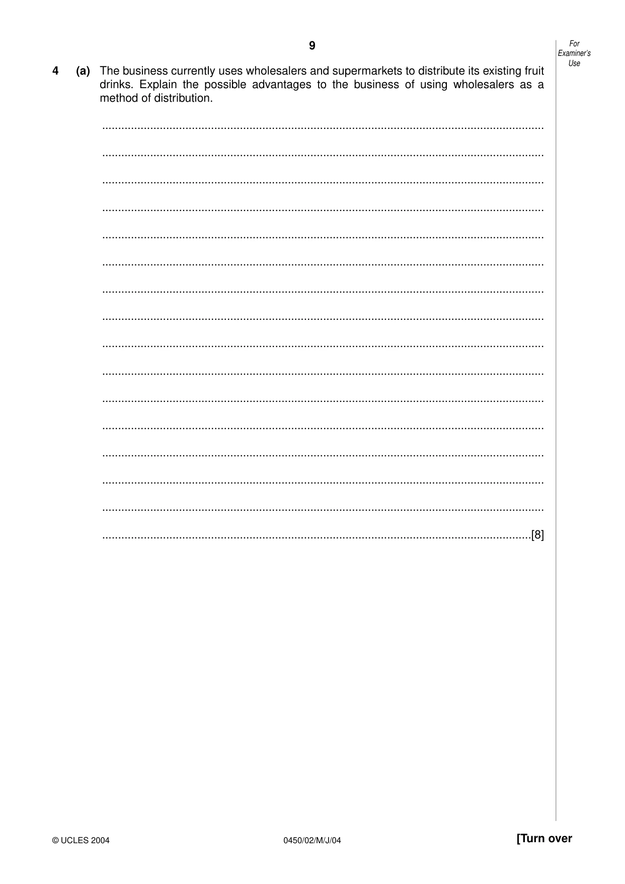 Cambridge IGCSE Business Studies 0450 2004 May/June Paper 2 · Variant 1 question paper, page 9 of 12
