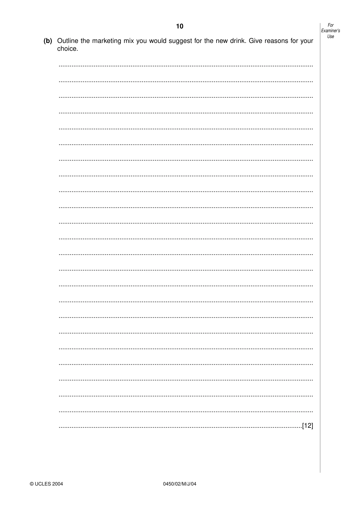 Cambridge IGCSE Business Studies 0450 2004 May/June Paper 2 · Variant 1 question paper, page 10 of 12