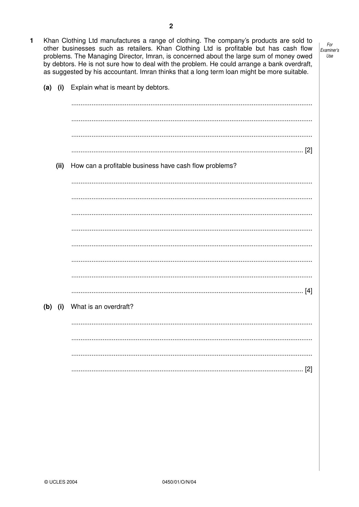 Cambridge IGCSE Business Studies 0450 2004 Oct/Nov Paper 1 · Variant 1 question paper, page 2 of 12